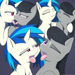  2016 blue_hair cum cum_in_mouth cum_inside cum_on_face duo equine eye_contact eyes_closed female female/female feral french_kissing friendship_is_magic fur grey_fur hair half-closed_eyes hi_res horn kissing mammal my_little_pony neighday octavia_(mlp) open_mouth purple_eyes saliva saliva_string sharing_cum simple_background smile tongue tongue_out unicorn vinyl_scratch_(mlp) 