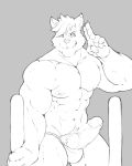  anthro canine clothing erection essentialryu knot looking_at_viewer male mammal monochrome muscular muscular_male pecs pubes smile solo speedo standing swimsuit vein 