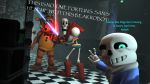 ! ... 16:9 3_toes 3d_(artwork) animated_skeleton animatronic bear bone clothed clothing comic_sans crossover dialogue digital_media_(artwork) english_text fight five_nights_at_freddy&#039;s footwear freddy_(fnaf) gesture grin group hat hoodie humor jacket lightsaber looking_at_viewer machine mammal papyrus_(undertale) pun robot sans_(undertale) scarf selfie shimiiy shoes skeleton smile source_filmmaker star_wars teeth television text toes undead undertale v_sign video_games why 