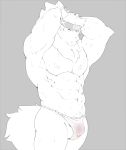  anthro balls bulge canine clothing essentialryu hands_behind_head headband male mammal monochrome muscular muscular_male pecs solo standing underwear 