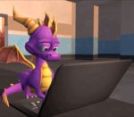  3d_(artwork) animated barefoot claws computer digital_media_(artwork) dragon feral frown horn laptop looking_at_viewer looking_down male nude o_o purple_eyes purple_skin scalie sharp_claws sitting smile solo source_filmmaker spyro spyro_the_dragon surprise the_legend_of_spyro toe_claws unknown_artist video_games western_dragon wide_eyed wings 