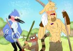  anthro avian bird blush caprine cartoon_network clothed clothing ear_piercing facial_piercing goat male male/male mammal mordecai_(regular_show) nose_piercing outside piercing procyonid pubes raccoon rcc2002 regular_show rigby_(regular_show) thomas_(regular_show) topless 