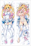  10s 1girl bed blonde_hair blue_eyes breasts dakimakura honjou_erena legs looking_at_viewer lying mahou_shoujo_erena nipples torn_clothes twintails 