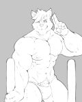  anthro canine clothing essentialryu humanoid_penis looking_at_viewer male mammal monochrome muscular muscular_male pecs penis pubes smile solo speedo standing swimsuit vein 