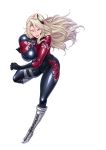  00s 1girl blonde_hair blue_eyes bodysuit breasts eliza_perlman female full_body huge_breasts kangoku_academia kangoku_senkan latex latex_suit lilith-soft long_hair looking_at_viewer parted_lips prison_academia shiny shiny_skin sian smile solo standing 