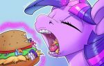  2018 ambiguous_gender burger butt digital_media_(artwork) earth_pony equine eyes_closed feral food friendship_is_magic group hair horn horse mammal micro my_little_pony open_mouth pinkie_pie_(mlp) pony ponythroat rainbow_dash_(mlp) rarity_(mlp) simple_background starlight_glimmer_(mlp) teeth tongue twilight_sparkle_(mlp) unicorn vore 