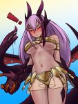  ! 1girl bare_shoulders blush bra breasts claws closed_eye closed_mouth dragon_girl female horns jabberwock_(monster_girl_encyclopedia) jewelry large_breasts monster_girl monster_girl_encyclopedia navel purple_hair red_eyes skirt wings wink 