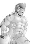  anthro balls beard erection essentialryu facial_hair feline greyscale humanoid_penis male mammal monochrome muscular muscular_male pecs penis retracted_foreskin tongue tongue_out uncut vein veiny_penis 