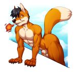  animal_genitalia anthro balls canine cloud fire fox looking_at_viewer male mammal muscular muscular_male nude sheath solo spazzyhusky standing sweat thick_thighs 
