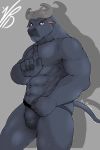  anthro bovine bulge cattle chief_bogo clothing disney essentialryu horn jockstrap looking_at_viewer male mammal mostly_nude muscular muscular_male solo standing underwear zootopia 