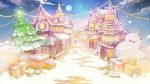  christmas christmas_ornaments christmas_tree gift highres house no_humans original scenery sibyl sky snow snowing snowman stairs star star_(sky) starry_sky town tree 