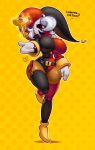  2018 big_breasts breasts clothed clothing dark_skin english_text female gloves hair humanoid key legwear looking_at_viewer mario_bros mask nintendo phanto shygirl shyguy signature smile solo speech_bubble teckworks text thick_thighs thigh_highs video_games voluptuous white_hair wide_hips 