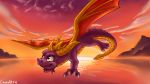  afternoon barefoot carminearts claws dragon feral flying horn looking_up male mountain nude purple_eyes purple_skin scales scalie sea sharp_claws smile solo spyro spyro_the_dragon toe_claws video_games water western_dragon wings 