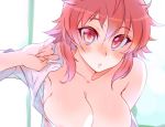  :o blush_stickers breasts cleavage kusanagi_tonbo large_breasts original red_eyes red_hair short_hair solo 