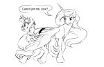  2016 blush dialogue duo equine feathered_wings feathers female feral friendship_is_magic horn looking_back mammal monochrome my_little_pony princess_luna_(mlp) romantic_couple silfoe simple_background sketch surprise twilight_sparkle_(mlp) wide_eyed winged_unicorn wings 