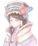  brown_hair closed_mouth commentary_request dan_fei eyebrows_visible_through_hair flower hair_tubes hat hat_flower pink_eyes sibyl simple_background sketch solo thunderbolt_fantasy white_background 