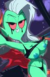  alien bed big_breasts breasts clothed clothing female green_skin hi_res lord_dominator ninjaspartankx5 nipples not_furry red_eyes selfie skimpy smile solo space thong wander_over_yonder 
