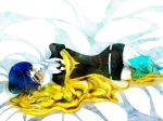  amputee androgynous bed_sheet blue_eyes blue_hair broken crack crying crying_with_eyes_open cyokoaisu0708 gem_uniform_(houseki_no_kuni) gold houseki_no_kuni liquid looking_at_viewer lying missing_limb necktie on_side phosphophyllite phosphophyllite_(ll) short_hair solo spoilers tears 