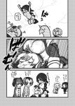  &gt;_o :o angry animal_ears bow breasts closed_eyes closed_mouth cloud comic commentary crying emperor_penguin_(kemono_friends) eurasian_eagle_owl_(kemono_friends) fur_trim greyscale hair_bow hair_over_one_eye hairband headphones highres hippopotamus_(kemono_friends) jitome jumping kemono_friends kotobuki_(tiny_life) large_breasts long_hair mittens monochrome motion_lines multiple_girls musical_note northern_white-faced_owl_(kemono_friends) one_eye_closed one_eye_covered open_mouth outdoors royal_penguin_(kemono_friends) scared short_hair silky_anteater_(kemono_friends) smile standing swan_boat tail translated 