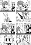  1girl 3ldkm 4koma :d android arm_cannon bangs bkub blunt_bangs blush check_translation clock cobra comic crystal_boy cup eyebrows_visible_through_hair fumimi greyscale hair_between_eyes hands_on_own_chest maid maid_headdress messy_hair monochrome multiple_4koma newspaper open_mouth psychogun reading rectangular_mouth shirt short_hair shouting simple_background smile space_adventure_cobra steam sweatdrop translation_request tsuneda two_side_up weapon white_background yen 