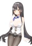  arm_at_side bad_id bad_pixiv_id bangs black_hair black_legwear blue_neckwear blunt_bangs blush breasts brown_eyes canape_(canape0130) cleavage closed_mouth commentary cowboy_shot crotch_seam elbow_gloves eyebrows_visible_through_hair flower girls_frontline gloves hair_flower hair_ornament hairband highres large_breasts lips long_hair looking_at_viewer necktie no_bra no_pants panties panties_under_pantyhose pantyhose qbz-95_(girls_frontline) see-through shirt smile solo standing straight_hair thigh_gap tsurime underwear very_long_hair white_gloves white_hairband white_shirt 