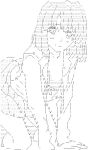  1girl all_fours ascii_art bangs blush bra breasts cleavage downblouse eyebrows_visible_through_hair greyscale hanging_breasts katou_megumi long_sleeves looking_at_viewer medium_breasts medium_hair monochrome open_clothes saenai_heroine_no_sodatekata simple_background skirt smile solo underwear white_background 