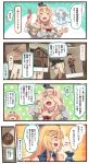  4koma =3 black_border black_legwear black_skirt blonde_hair blue_eyes border brown_eyes closed_eyes comic commentary crown downscaled dress facial_scar flower gambier_bay_(kantai_collection) gangut_(kantai_collection) hair_between_eyes hair_ornament hairclip hat highres holding holding_photo ido_(teketeke) iowa_(kantai_collection) jewelry kantai_collection long_hair long_sleeves md5_mismatch mini_crown multiple_girls necklace off-shoulder_dress off_shoulder open_mouth pantyhose peaked_cap photo_(object) pleated_skirt red_flower red_ribbon red_rose red_shirt remodel_(kantai_collection) resized ribbon rose scar shirt skirt smile speech_bubble thought_bubble translated twintails warspite_(kantai_collection) white_dress white_hair 
