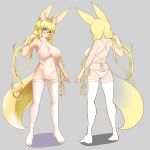  amino_dopple animal_ear_fluff animal_ears bangs bare_arms blonde_hair blue_eyes blunt_bangs breasts commentary_request covered_nipples eyebrows_visible_through_hair fox_ears fox_tail grey_background hand_up highres large_breasts legs_apart long_hair low_twintails multiple_views original panties parted_lips red-framed_eyewear semi-rimless_eyewear short_eyebrows side-tie_panties simple_background standing tabi tail thighhighs twintails under-rim_eyewear underwear very_long_hair white_legwear white_panties 