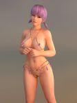  1girl 3d ayane_(doa) bikini breasts dead_or_alive female fortune_bikini looking_at_viewer micro_bikini purple_hair radianteld red_eyes short_twintails solo swimsuit thighs tied_hair twintails xps 