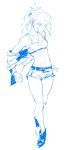  bandages blue breasts cutoffs denim denim_shorts fate/apocrypha fate/grand_order fate_(series) highres jacket_partially_removed kotneciii lineart monochrome mordred_(fate)_(all) navel ponytail shorts sketch small_breasts solo white_background 