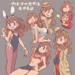  1girl apples bikini blue_eyes breasts brown_hair bunnysuit catriel_layton katrielle_layton layton_mystery_journey long_hair mini_hat mini_top_hat pantyhose professor_layton smile solo top_hat 