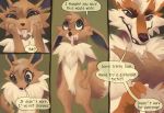  ambiguous_gender anthro anthro_on_anthro anthrofied arcanine arrow blush brown_fur canine comic cum cum_in_mouth cum_inside cum_on_face dialogue eevee english_text fur grimart long_ears male male/ambiguous mammal nintendo nude open_mouth pok&eacute;mon pok&eacute;mon_(species) size_difference teal_eyes text video_games 