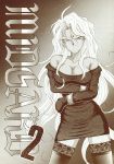  aa_megami-sama breasts chiba_shuusaku cleavage cover cover_page doujin_cover dress facial_mark forehead_mark greyscale highres large_breasts long_hair looking_at_viewer monochrome short_dress solo strapless thighhighs urd white_hair zettai_ryouiki 