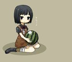  amakura_mayu bandages black_eyes black_hair chibi dress fatal_frame fatal_frame_2 food fruit hagino_chiyoko lowres solo watermelon 