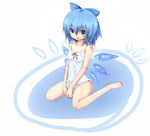 aokichi bad_id bad_pixiv_id bare_shoulders barefoot blue_eyes blue_hair blush bow camisole cirno error hair_bow ice short_hair sitting solo strap_slip touhou wariza water wings 