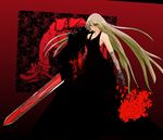  black_dress blonde_hair dress ex-rumia flower highres long_hair nyago older red_eyes rumia solo sword touhou weapon 