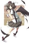  bad_id bad_pixiv_id black_wings brown_hair geta hat highres looking_at_viewer open_mouth red_eyes shameimaru_aya short_hair smile solo tengu-geta tokin_hat touhou wings yamamoto1038 