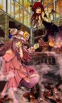  bat_wings bespectacled crescent fire glasses hat head_wings koakuma library long_hair multiple_girls niu_ju_(orange_bull) patchouli_knowledge purple_eyes purple_hair red_eyes red_hair touhou voile wings 