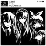  3girls album_cover brother_and_sister cover formal gan_(shanimuni) greyscale hair_ornament hair_ribbon hairband hairclip hatsune_miku headphones high_contrast kagamine_len kagamine_rin long_hair megurine_luka monochrome multiple_girls necktie one_eye_closed parody ribbon siblings smile suit the_beatles twins twintails vocaloid with_the_beatles 