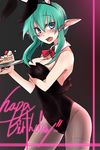  animal_ears bad_id bad_pixiv_id blue_eyes blush breast_lift bunny_ears bunnysuit cake copyright_request elf food fruit green_hair hair_ornament hairclip kaida_michi long_hair neck_ribbon pantyhose pointy_ears ribbon solo strawberry strawberry_shortcake tray wardrobe_malfunction 