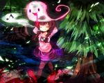  amo arms_behind_head arms_up braid brown_hair closed_eyes forest ghost madotsuki musical_note nature pink_shirt purple_skirt shirt skirt smile socks solo sweater tree twin_braids yume_nikki 