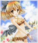  bad_id bad_pixiv_id ball beachball bikini blonde_hair bow colored_pencil_(medium) hair_bow kurodani_yamame makimakiringo50 marker_(medium) pastel_(medium) short_hair solo swimsuit touhou traditional_media yellow_eyes 