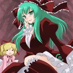  blonde_hair breasts cosplay hair_ribbon hina_ichigo hina_ichigo_(cosplay) huge_breasts kagiyama_hina kagiyama_hina_(cosplay) medicine_melancholy multiple_girls oro_(zetsubou_girl) ribbon rozen_maiden saliva staring suigintou touhou 