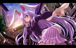  animal_ears bunny_ears bunny_tail evening foreshortening highres kabutoyama long_hair pointing purple_hair red_eyes reisen_udongein_inaba solo sunset tail touhou twilight wallpaper 