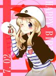  absurdres blonde_hair blue_eyes food fruit hat highres holding holding_food holding_fruit k-on! kotobuki_tsumugi listen!! mitsuki_meiya sailor_hat shirt solo strawberry striped striped_shirt 