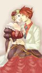  1girl aokiri_(dolce) bad_id bad_pixiv_id beatrice blonde_hair blue_eyes choker dress flower formal hair_flower hair_ornament holding_hands necktie red_hair ribbon rose suit umineko_no_naku_koro_ni ushiromiya_battler 