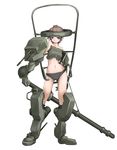  antennae antiaircraft_weapon brown_hair gun machine_gun mecha_musume mg34 midriff military nano navel original sdkfz_232_(personification) short_hair simple_background solo weapon world_war_ii 