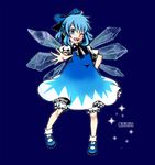  bad_id bad_pixiv_id blue blue_eyes blue_hair bow character_name cirno hair_bow kyuso short_hair solo touhou wings 