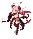  arms_behind_back axe breasts cleavage greaves highres large_breasts long_hair navel original penguin_caee pink_eyes pink_hair simple_background smile solo twintails weapon 