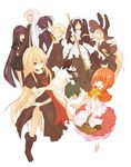  6+girls @_@ akai_ringo_(ookami-san) animal bad_id bad_pixiv_id black_hair blonde_hair boots closed_eyes crossed_arms dog flat_chest glasses kiriki_alice kiriki_liszt long_hair majolica_le_fay morino_ryoushi multiple_boys multiple_girls ookami-san ookami_ryouko red_eyes red_hair ryuuguu_otohime school_uniform serafuku short_hair skirt smile tsurugaya_otsuu two_side_up uni_(gugurutan) urashima_tarou_(ookami-san) 